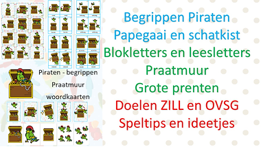 Lesmateriaal Piraten plaatsbegrippen - praatmuur en woordkaarten van auteur Little Play Friends
