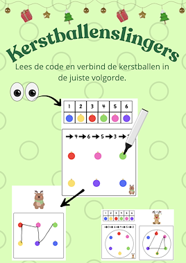 Lesmateriaal Thema Kerst : Kerstballenslingers (code/richting) van auteur Juf Katy slide 1