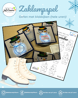 Lesmateriaal Winter - Zaklampspel - Klokkijken (hele uren) van auteur De klas van juf Laura