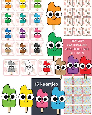 Lesmateriaal Memory - gekleurde waterijsjes van auteur Little Play Friends