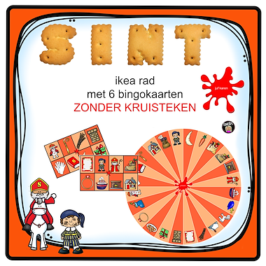 Lesmateriaal ikea rad Sint met 6 bingokaarten ZONDER KRUISTEKEN van auteur juf Karen