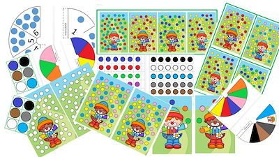 Lesmateriaal wiskundig kleurenspel clowntjes en ballen van auteur Little Play Friends