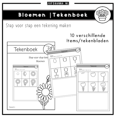 Lesmateriaal Thema bloemen (lente) | Tekenboek: stap voor stap van auteur Juf Shanna