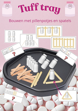 Lesmateriaal  de dokter : Tuff tray bouwen met pillenpotjes en spatels van auteur Juf Katy slide 1