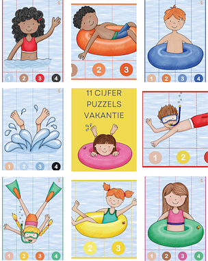 Lesmateriaal cijferpuzzel - vakantie - zwemmen in zee van auteur Little Play Friends