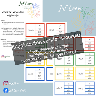 Lesmateriaal Knijpkaarten: verkleinwoorden van auteur Juf Leen