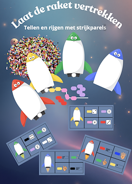 Lesmateriaal Thema ruimte: Laat de raket vertrekken (strijkparels rijgen) van auteur Juf Katy