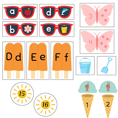 Lesmateriaal Zomer match spel kleuters | tellen cijfers kleuren letters van auteur My Teacher Shares slide 2