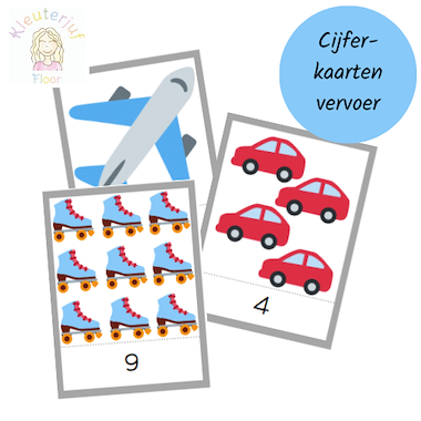 Lesmateriaal Cijferkaarten thema vervoer van auteur Kleuterjuf_floor slide 1