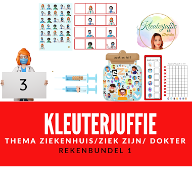 Lesmateriaal Kleuterjuffie, rekenbundel 1 thema ziek zorg ziekenhuis van auteur Kleuterjuffie