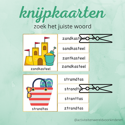 Lesmateriaal Zomer - knijpkaarten- zoek het juiste woord  van auteur Nanny Melissa