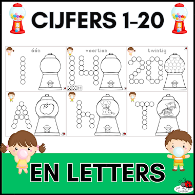 Lesmateriaal cijfers 1-20 en letters kauwgom  van auteur juf Evelien