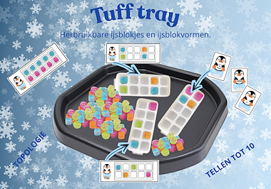 Lesmateriaal Thema winter : Tuff tray ijsblokvormen topologie/tellen van auteur Juf Katy