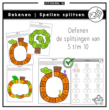 Lesmateriaal Rekenen | Spellen splitsingen 5 t/m 10 van auteur Juf Shanna