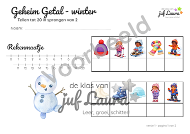 Lesmateriaal Winter - Geheim Getal - Tellen tot 20 in sprongen van 2 van auteur De klas van juf Laura slide 3