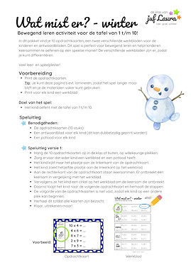 Lesmateriaal Winter - Wat mist er? - Tafel van 1 t/m 10 van auteur De klas van juf Laura slide 4