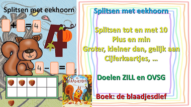 Lesmateriaal De blaadjesdief: splitsen en 10-veld met eekhoorn van auteur Little Play Friends