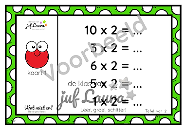 Lesmateriaal Bewegend leren - Wat mist er? - Tafel van 2 van auteur De klas van juf Laura slide 2