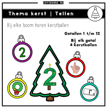 Lesmateriaal Thema kerst | Tellen met kerstballen van auteur Juf Shanna