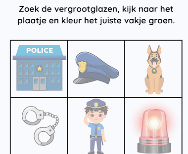 Lesmateriaal Vergrootglas spel. Thema Politie van auteur Kleuterjuf Monique slide 2