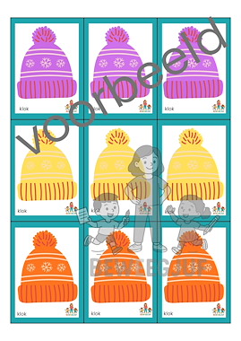 Lesmateriaal Mutsen met klokken voor het lampje (hele en halve uren) van auteur de beweegjuf slide 1