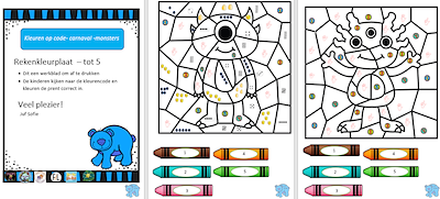 Lesmateriaal kleuren op code - tot 5 - carnaval  van auteur Juf Sofie