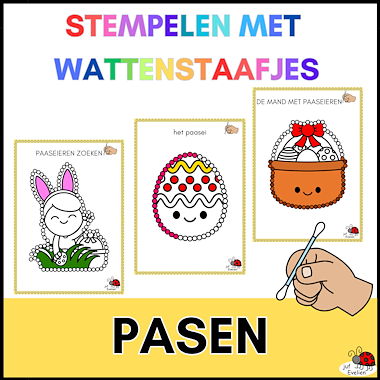 Lesmateriaal stempelen met wattenstaafjes thema:Pasen van auteur juf Evelien