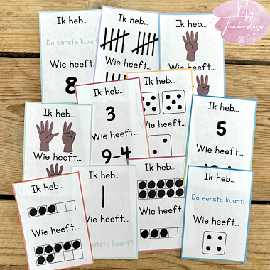 Lesmateriaal Ik heb.. wie heeft.. Coöperatief spel getalbeelden kleuters  van auteur My Teacher Shares slide 4