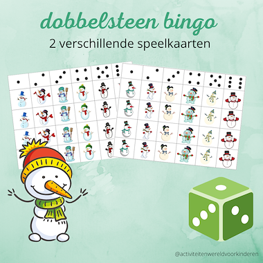 Lesmateriaal sneeuwpoppen - dobbelsteen bingo van auteur Nanny Melissa