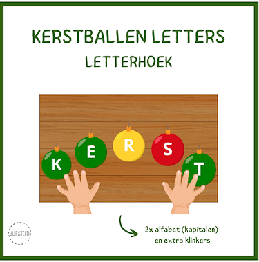 Lesmateriaal kerstballen letters (kapitalen) - schrijfhoek van auteur Juf Steffi