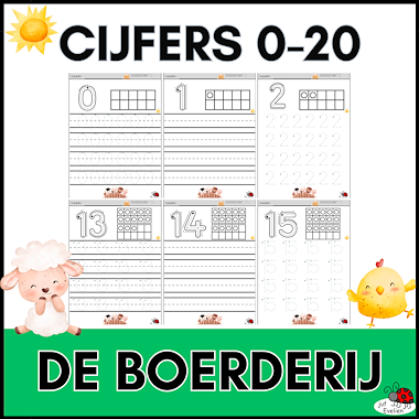 Lesmateriaal cijfers schrijven 0-20: de boerderij van auteur juf Evelien