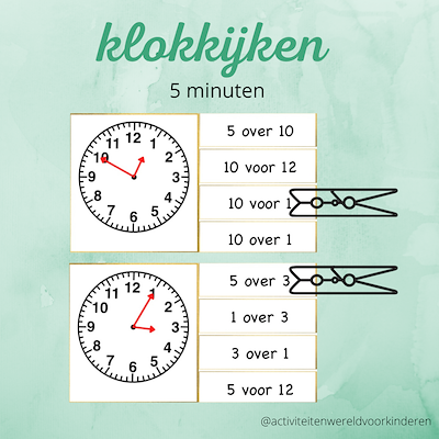 Lesmateriaal knijpkaarten klokkijken - 5 minuten van auteur Nanny Melissa