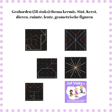 Lesmateriaal 58 geoborden in verschillende thema's van auteur juf Vicky derde kleuterklas