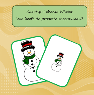 Lesmateriaal kaartspel Wie heeft de grootste sneeuwman van auteur Jabbedabbedoe
