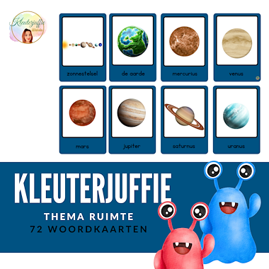Lesmateriaal Kleuterjuffie, woordkaarten thema ruimte van auteur Kleuterjuffie