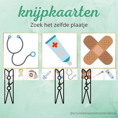 Lesmateriaal Thema ziek zijn - knijpkaarten zoek het zelfde plaatje van auteur Nanny Melissa
