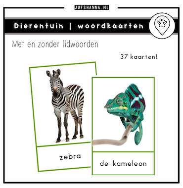 Lesmateriaal Thema dierentuin | Woordkaarten van auteur Juf Shanna