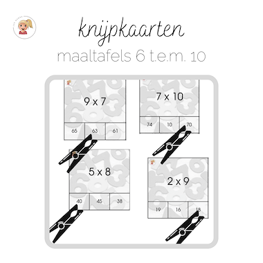 Lesmateriaal Knijpkaarten - de tafels van 6 t.e.m. 10 van auteur Juf Hanne_