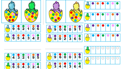 Lesmateriaal dinosaurussen: schijfjesspel en schakelspel: kleur / cijfers van auteur Little Play Friends slide 3