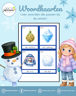 lesmateriaal Winter - Woordkaarten van auteur De klas van juf Laura