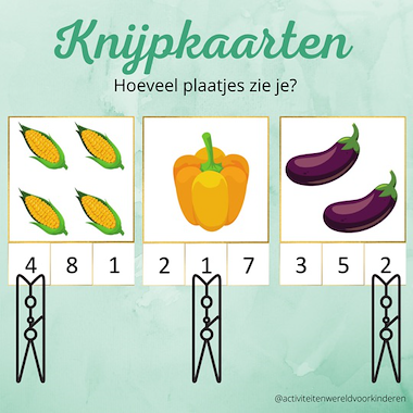 Lesmateriaal Mijn eigen moestuin - knijpkaarten tellen 1 t/m 6 van auteur Nanny Melissa