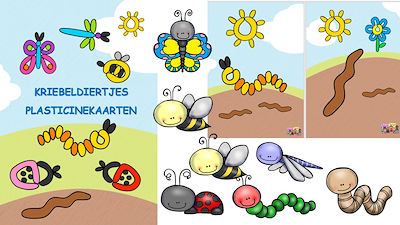 Lesmateriaal kriebeldiertjes plasticinekaarten / kleikaarten van auteur Little Play Friends
