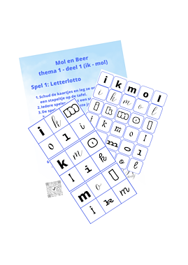 Lesmateriaal Mol en beer - thema 1 deel 1 - letterlotto/bingo van auteur Peggy Van Rompaey