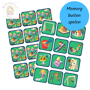 Lesmateriaal Memory buiten spelen van auteur Kleuterjuf_floor