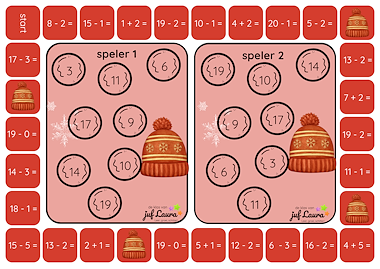 Lesmateriaal Winter - Bingospel voor 2 - Sommen t/m 20 van auteur De klas van juf Laura slide 3