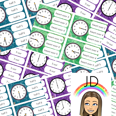 lesmateriaal Knijpkaarten klokkijken hele, halve uren en kwartieren van auteur De klas van juf Daisy