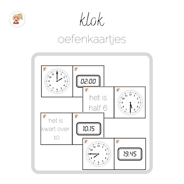 Lesmateriaal Klok - oefenkaartjes van auteur Juf Hanne_