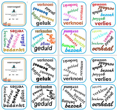 lesmateriaal Dobble woorden met ge-, be- en ver- van auteur Janet Baptist