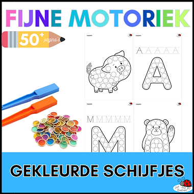 Lesmateriaal fijne motoriek: gekleurde schijfjes van auteur juf Evelien