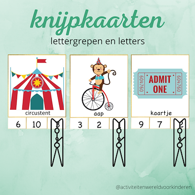 Lesmateriaal Circus - knijpkaarten - lettergrepen/letters van auteur Nanny Melissa